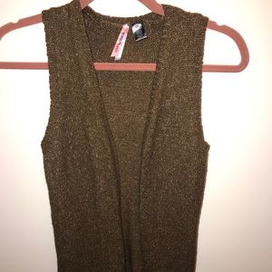 olive green/brown long sweater vest